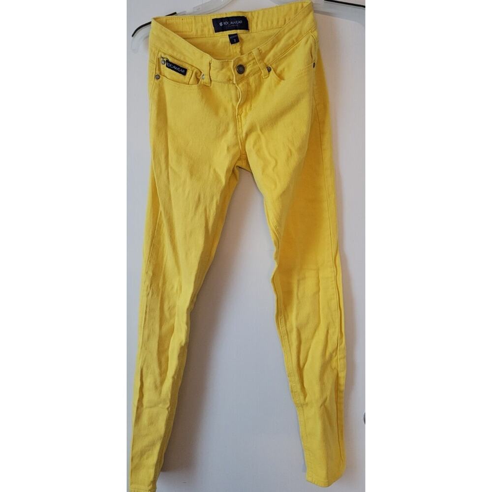 Original Rocawear Classic Jeans Womans Sz 7 Yellow Skinny Cool Pocket Design